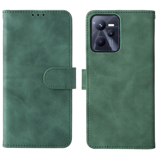 For Realme C35 Skin-touch Feeling Drop-proof PU Leather Case Wallet Stand Phone Cover - Green