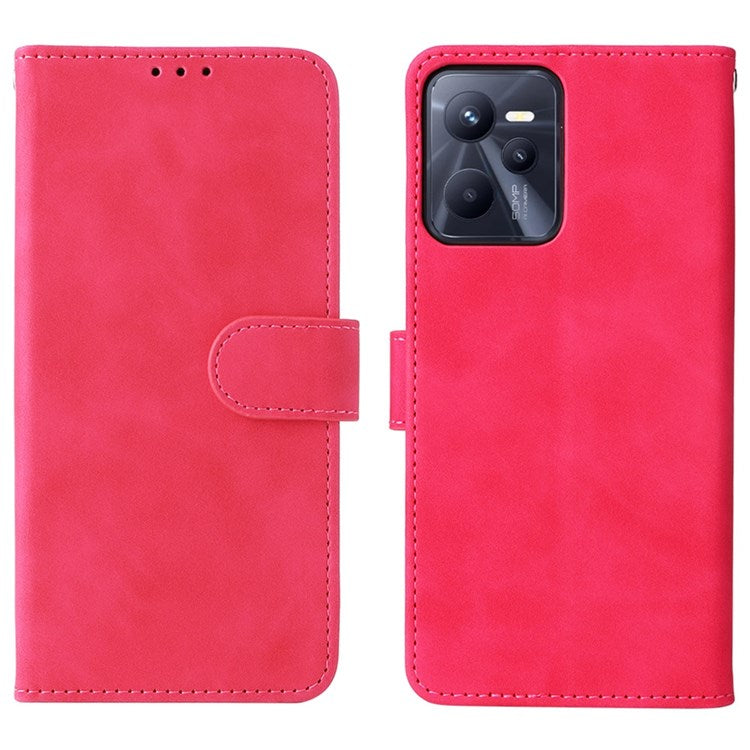 For Realme C35 Skin-touch Feeling Drop-proof PU Leather Case Wallet Stand Phone Cover - Rose
