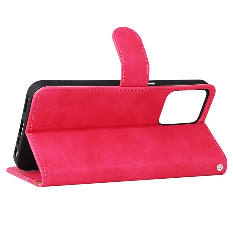 For Realme C35 Skin-touch Feeling Drop-proof PU Leather Case Wallet Stand Phone Cover - Rose