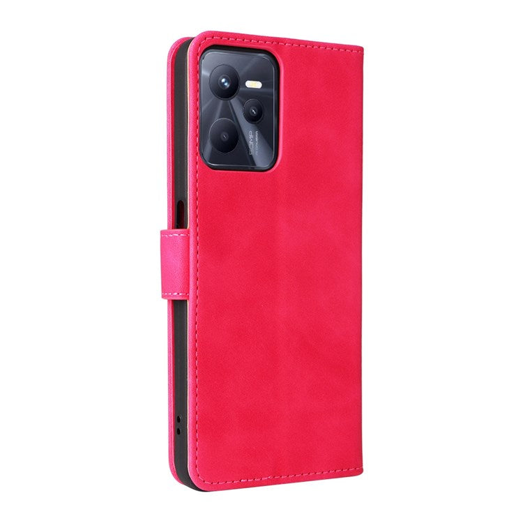 For Realme C35 Skin-touch Feeling Drop-proof PU Leather Case Wallet Stand Phone Cover - Rose