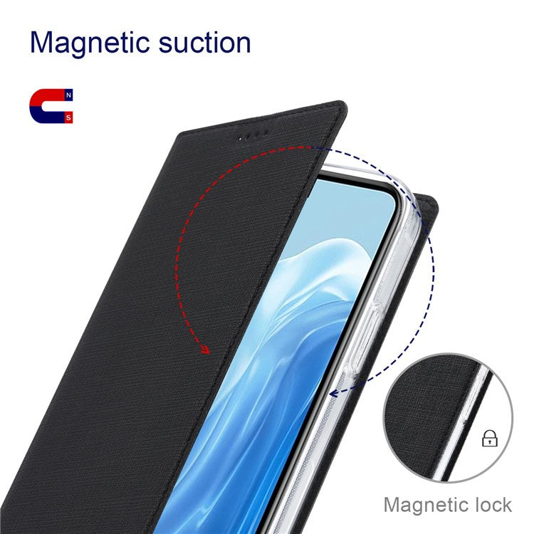 VILI DMX Series for Oppo Reno7 5G (Global)/Find X5 Lite PU Leather Magnetic Closure Stand Phone Case Card Holder Cover - Black