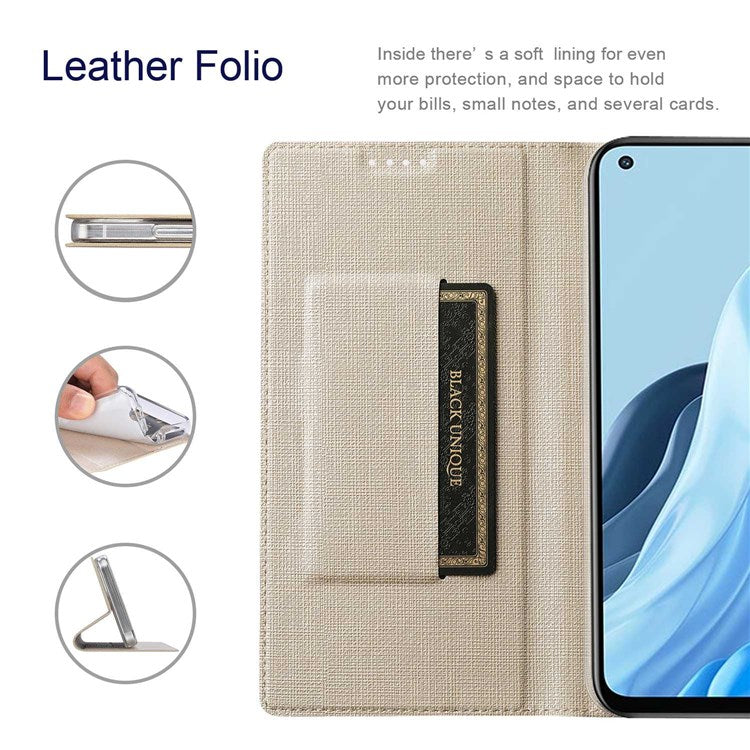 VILI DMX Series for Oppo Reno7 5G (Global)/Find X5 Lite PU Leather Magnetic Closure Stand Phone Case Card Holder Cover - Khaki