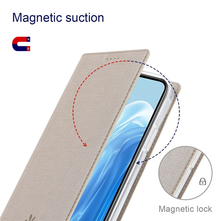 VILI DMX Series for Oppo Reno7 5G (Global)/Find X5 Lite PU Leather Magnetic Closure Stand Phone Case Card Holder Cover - Khaki