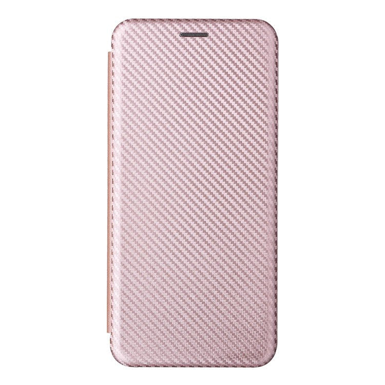 For Realme C35 Carbon Fiber Texture PU Leather Stand Case Magnetic Auto-absorbed Flip Phone Cover - Rose Gold