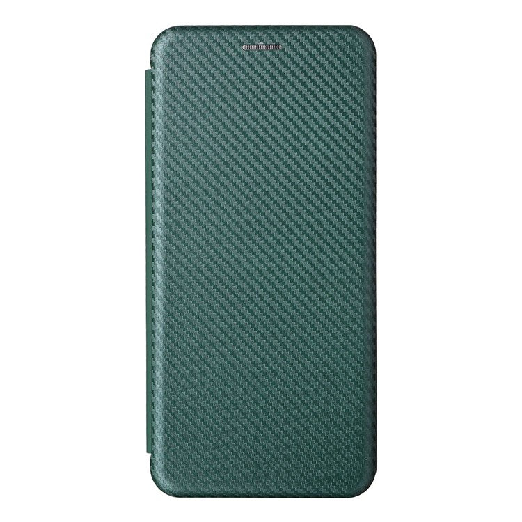 For Realme C35 Carbon Fiber Texture PU Leather Stand Case Magnetic Auto-absorbed Flip Phone Cover - Green
