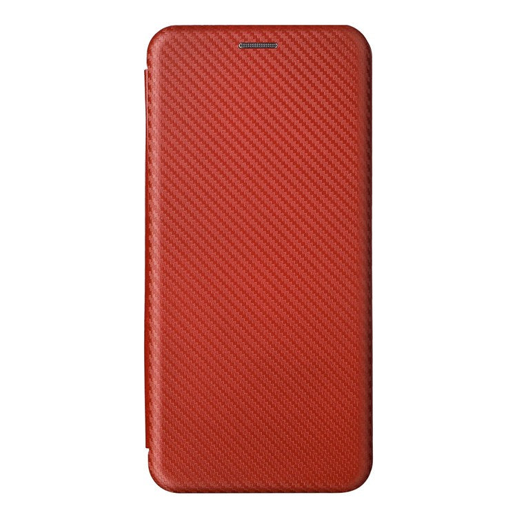 For Realme C35 Carbon Fiber Texture PU Leather Stand Case Magnetic Auto-absorbed Flip Phone Cover - Orange