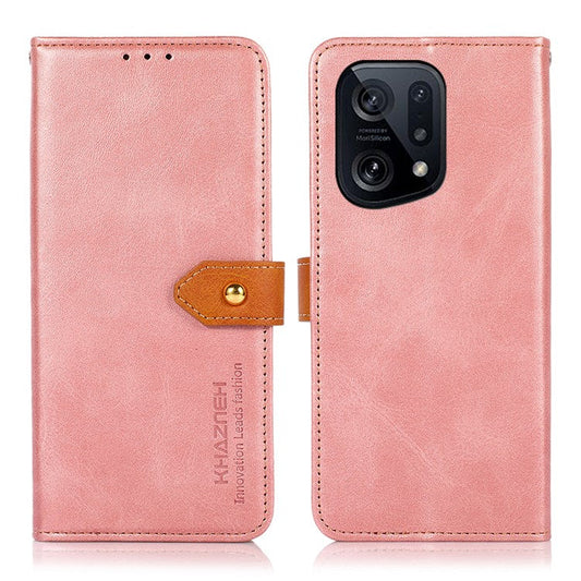 KHAZNEH PU Leather Flip Cover for Oppo Find X5, Horizontal Viewing Stand Magnetic Golden Clasp Folio Cover - Rose Gold