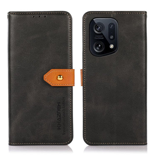 KHAZNEH PU Leather Flip Cover for Oppo Find X5, Horizontal Viewing Stand Magnetic Golden Clasp Folio Cover - Black