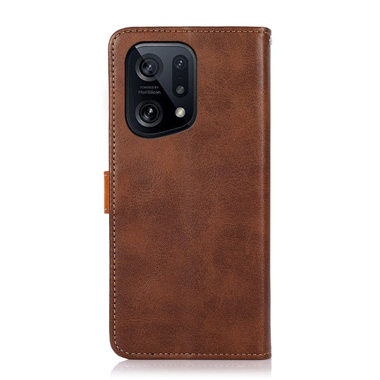 KHAZNEH PU Leather Flip Cover for Oppo Find X5, Horizontal Viewing Stand Magnetic Golden Clasp Folio Cover - Brown