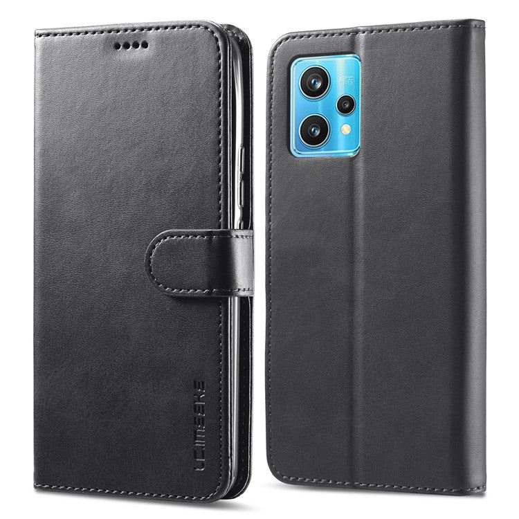 LC.IMEEKE for Realme 9/9 Pro+ Dual-sided Magnetic Clasp Textured PU Leather Wallet Cover Stand Protective Phone Case - Black