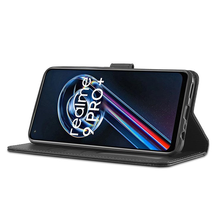 LC.IMEEKE for Realme 9/9 Pro+ Dual-sided Magnetic Clasp Textured PU Leather Wallet Cover Stand Protective Phone Case - Black