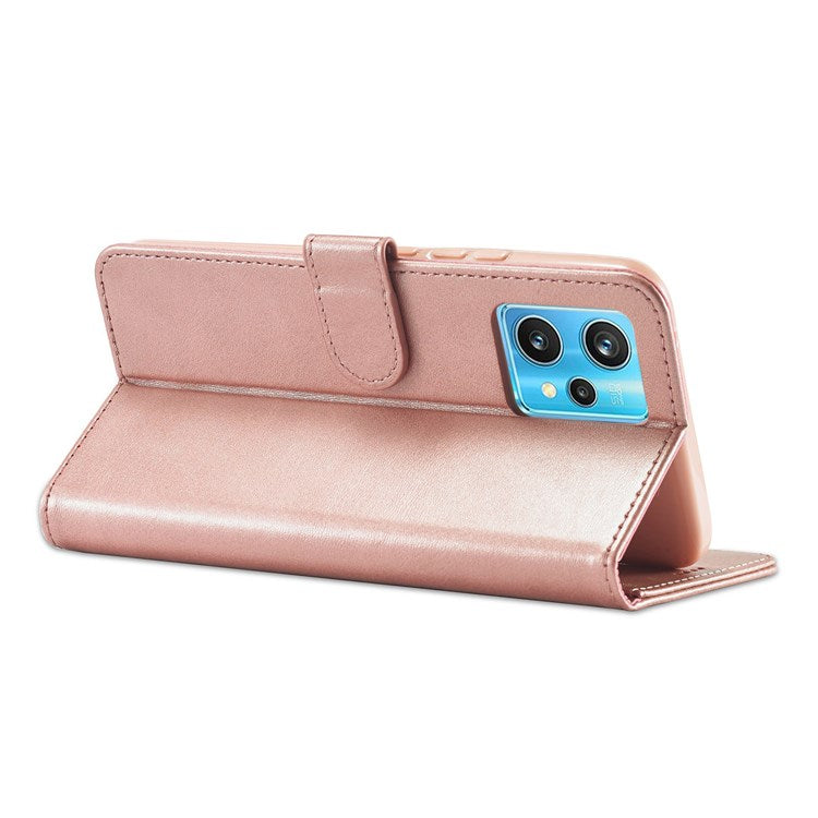 LC.IMEEKE for Realme 9/9 Pro+ Dual-sided Magnetic Clasp Textured PU Leather Wallet Cover Stand Protective Phone Case - Pink