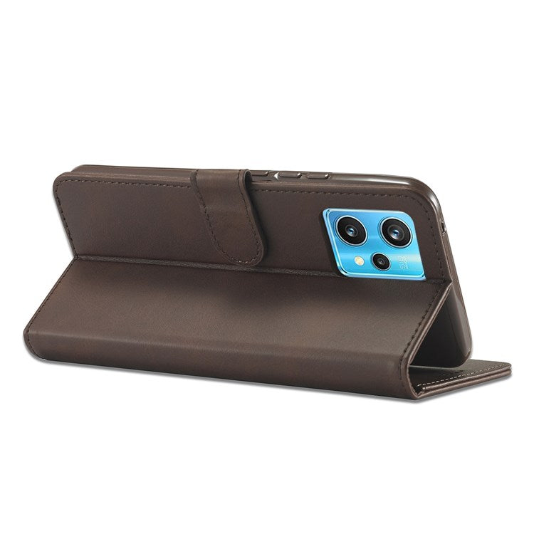 LC.IMEEKE for Realme 9/9 Pro+ Dual-sided Magnetic Clasp Textured PU Leather Wallet Cover Stand Protective Phone Case - Brown