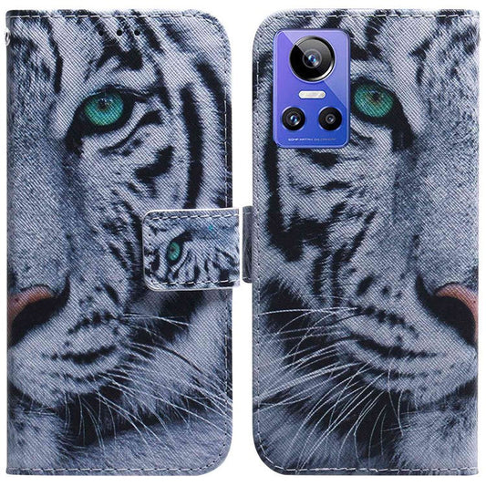 For Realme GT Neo3 Pattern Printing Side Cash Pocket Wallet Case Stand Feature Protective PU Leather Flip Cover - Tiger Head