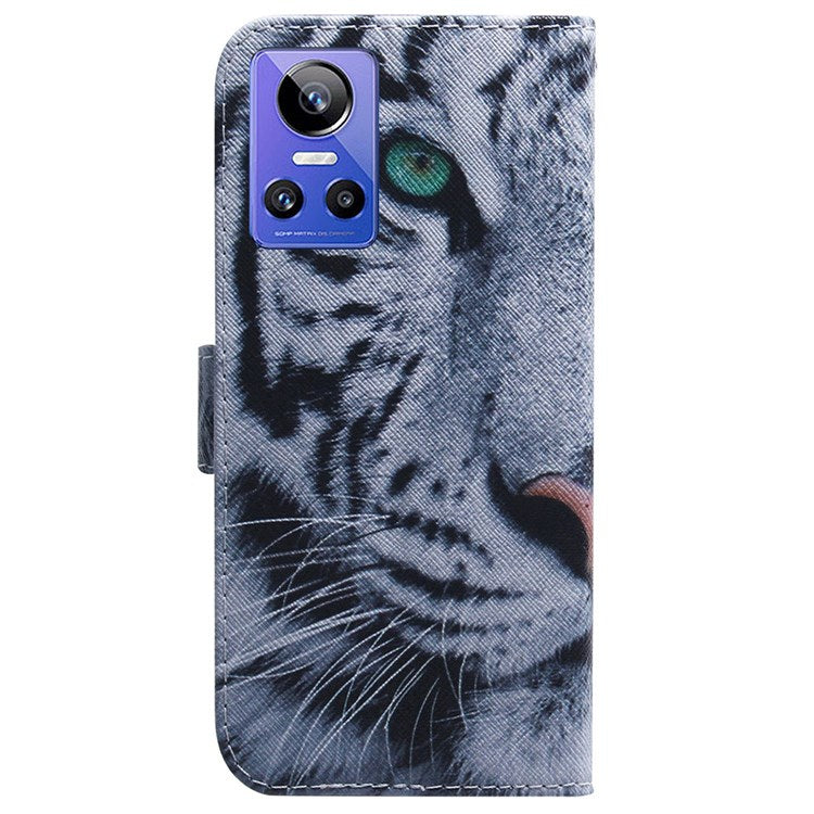 For Realme GT Neo3 Pattern Printing Side Cash Pocket Wallet Case Stand Feature Protective PU Leather Flip Cover - Tiger Head