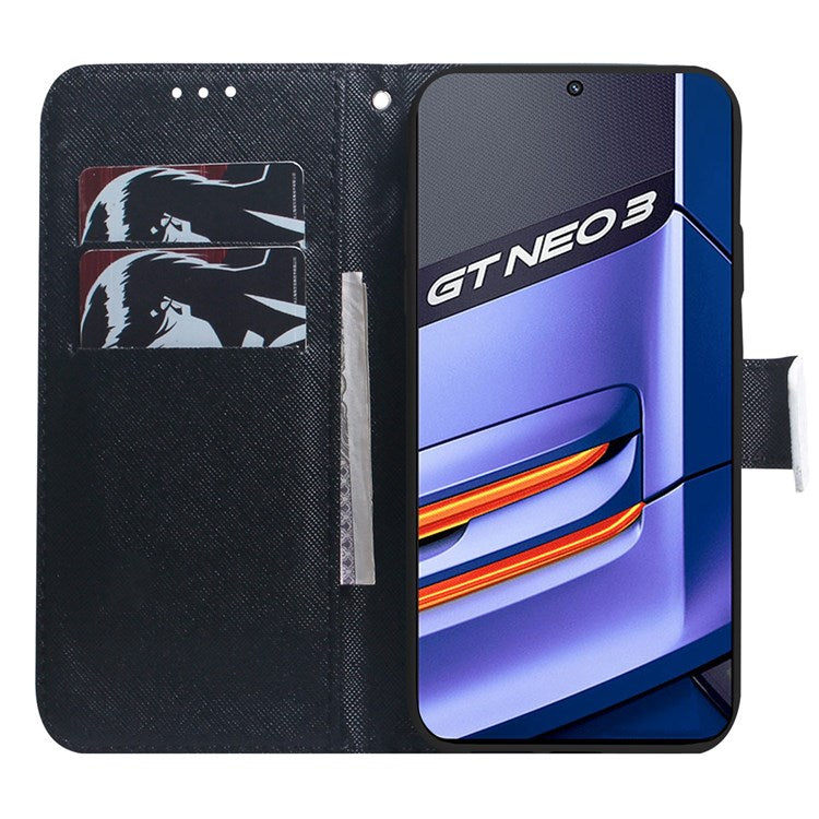 For Realme GT Neo3 Pattern Printing Side Cash Pocket Wallet Case Stand Feature Protective PU Leather Flip Cover - Dog and Wolf