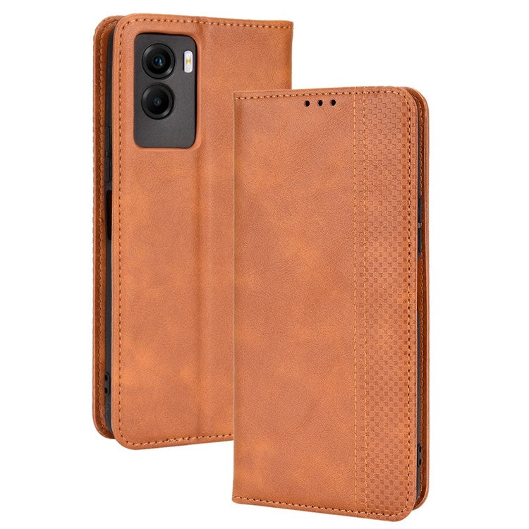 For vivo Y55s 5G Mosaic Imprinted Retro Leather + TPU Magnetic Auto Closing Phone Case with Stand Wallet - Brown