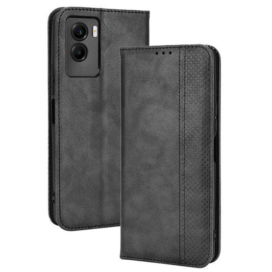 For vivo Y55s 5G Mosaic Imprinted Retro Leather + TPU Magnetic Auto Closing Phone Case with Stand Wallet - Black