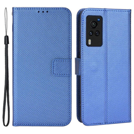 Diamond Texture Case for vivo X60 Pro 5G (Global)/X60 5G, PU Leather Anti-drop Wallet Stand Phone Cover - Blue