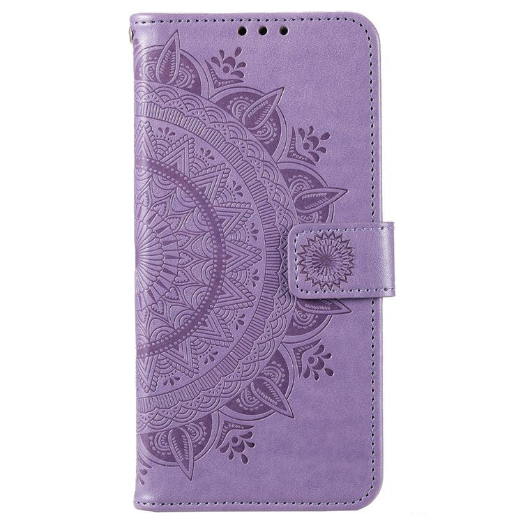 For Realme Narzo 50i Scratch Resistant PU Leather Phone Flip Cover, Wallet Stand Design Imprinted Mandala Flower Phone Case - Purple