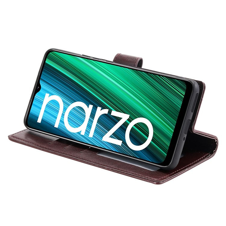 For Realme Narzo 50i Scratch Resistant PU Leather Phone Flip Cover, Wallet Stand Design Imprinted Mandala Flower Phone Case - Brown