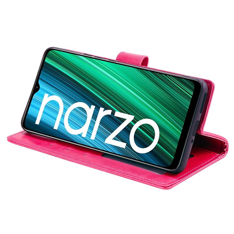 For Realme Narzo 50i Scratch Resistant PU Leather Phone Flip Cover, Wallet Stand Design Imprinted Mandala Flower Phone Case - Rose