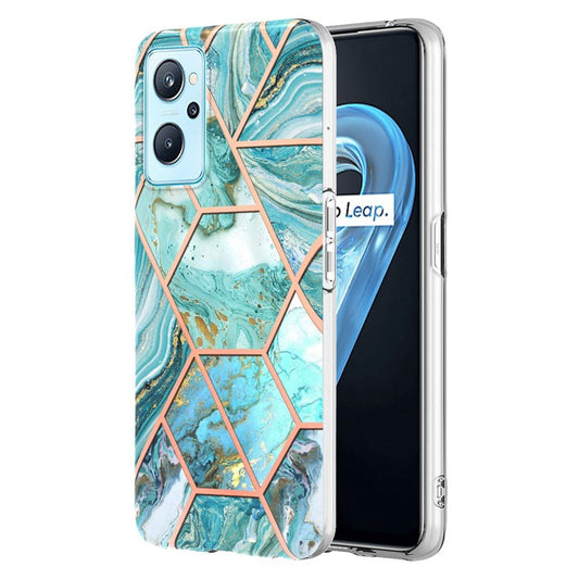 For Realme 9i/Oppo A36/A76 YB IMD Series-3 IMD Anti-fall Durable Soft TPU Case Marble Pattern Double-sided Electroplating Splicing Shell - Blue