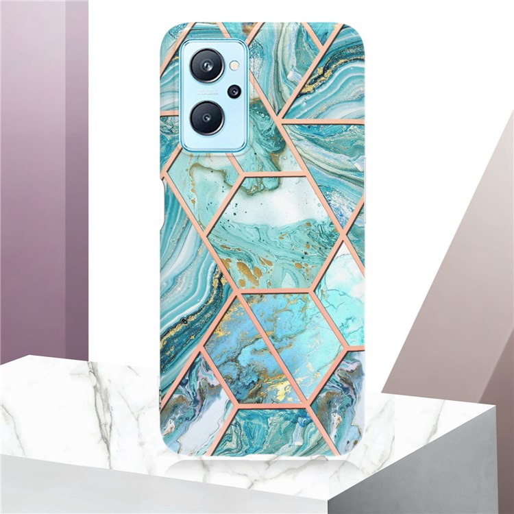 For Realme 9i/Oppo A36/A76 YB IMD Series-3 IMD Anti-fall Durable Soft TPU Case Marble Pattern Double-sided Electroplating Splicing Shell - Blue