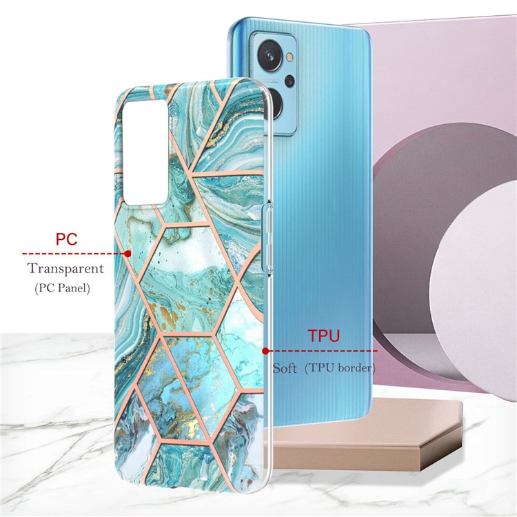 For Realme 9i/Oppo A36/A76 YB IMD Series-3 IMD Anti-fall Durable Soft TPU Case Marble Pattern Double-sided Electroplating Splicing Shell - Blue