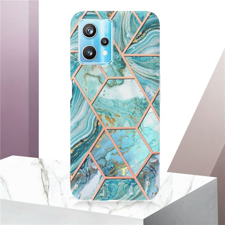 For Realme 9 Pro+ YB IMD Series-3 Light Slim Marble Pattern Double-sided Electroplating Splicing IMD Anti-dust Soft TPU Shell - Blue