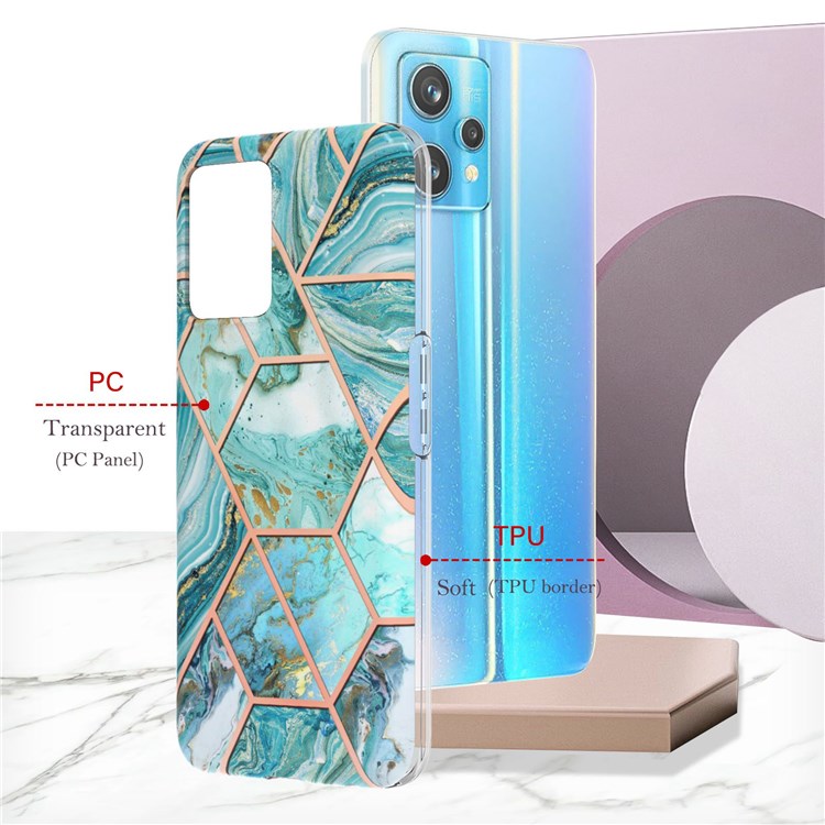 For Realme 9 Pro+ YB IMD Series-3 Light Slim Marble Pattern Double-sided Electroplating Splicing IMD Anti-dust Soft TPU Shell - Blue