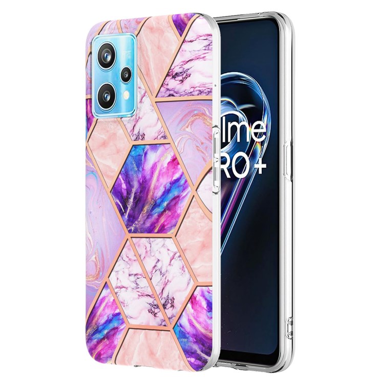 For Realme 9 Pro+ YB IMD Series-3 Light Slim Marble Pattern Double-sided Electroplating Splicing IMD Anti-dust Soft TPU Shell - Light Purple