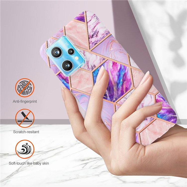 For Realme 9 Pro+ YB IMD Series-3 Light Slim Marble Pattern Double-sided Electroplating Splicing IMD Anti-dust Soft TPU Shell - Light Purple