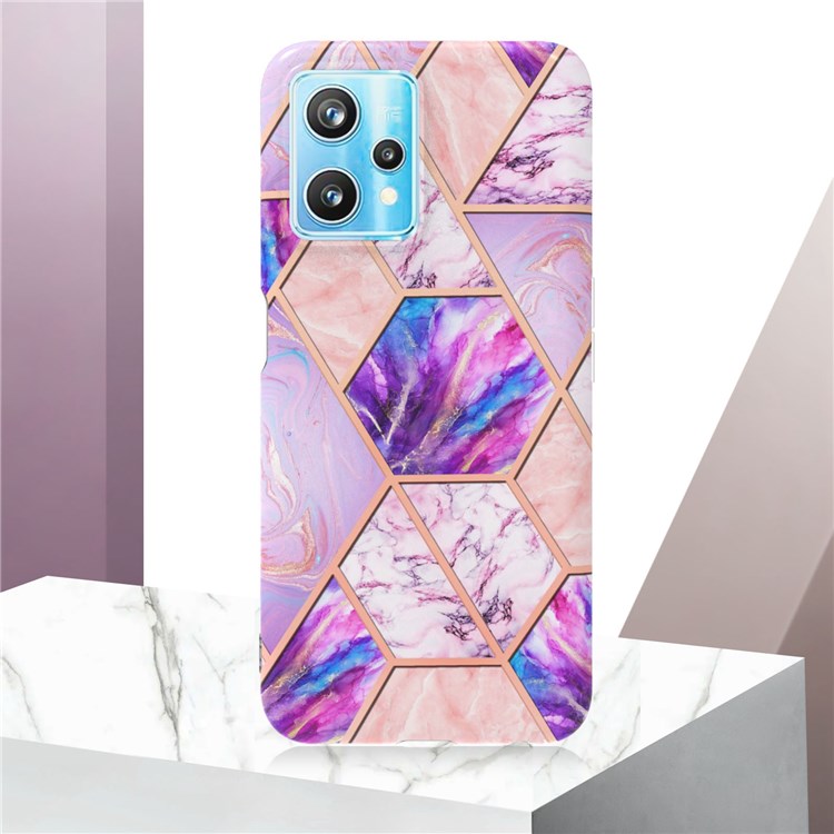 For Realme 9 Pro+ YB IMD Series-3 Light Slim Marble Pattern Double-sided Electroplating Splicing IMD Anti-dust Soft TPU Shell - Light Purple