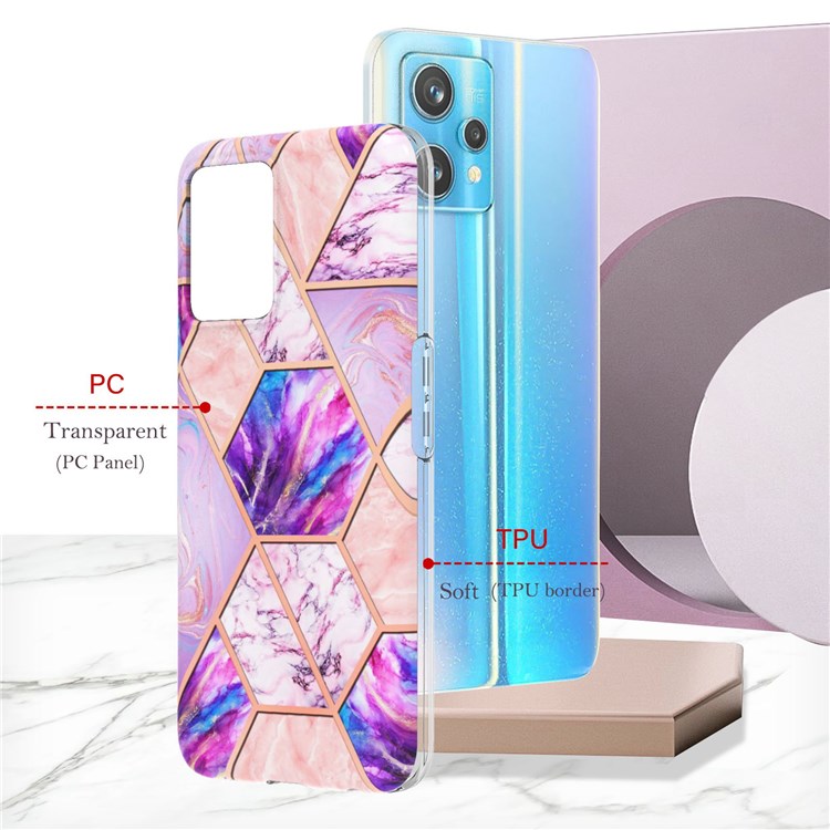 For Realme 9 Pro+ YB IMD Series-3 Light Slim Marble Pattern Double-sided Electroplating Splicing IMD Anti-dust Soft TPU Shell - Light Purple