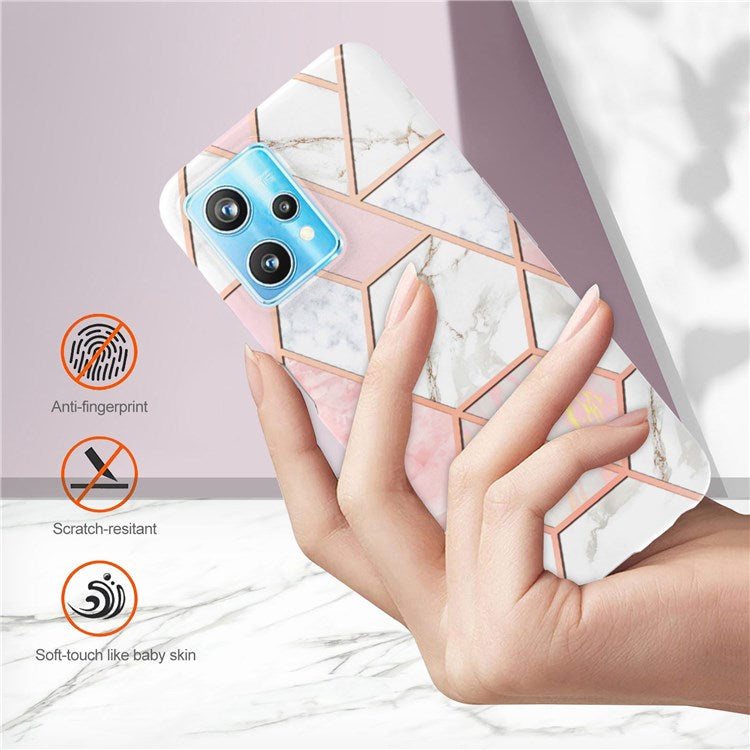 For Realme 9 Pro+ YB IMD Series-3 Light Slim Marble Pattern Double-sided Electroplating Splicing IMD Anti-dust Soft TPU Shell - Pink/White