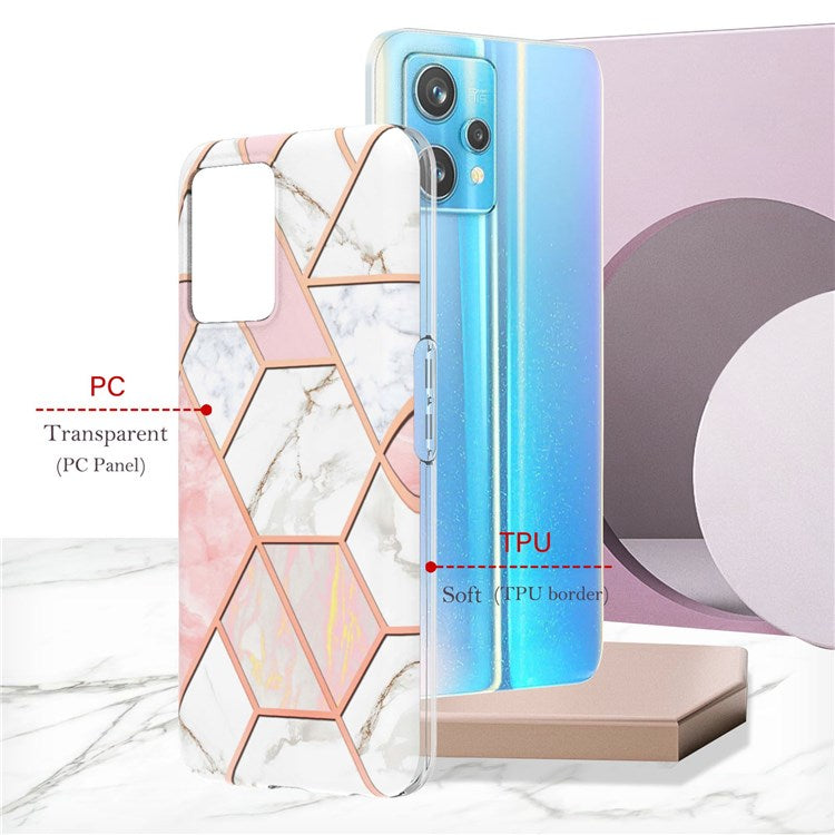 For Realme 9 Pro+ YB IMD Series-3 Light Slim Marble Pattern Double-sided Electroplating Splicing IMD Anti-dust Soft TPU Shell - Pink/White