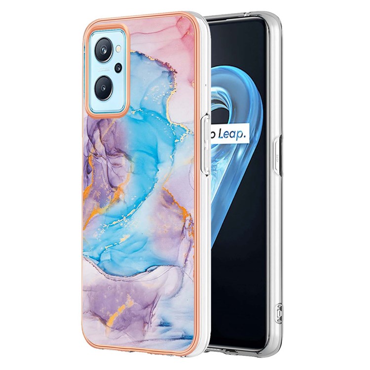 For Realme 9i/Oppo A76/A36 YB IMD Series-1 Anti-dirt Soft TPU Case Electroplating Edge IMD Marble Floral Pattern Support Wireless Charging Shell - Milky Way Marble Blue