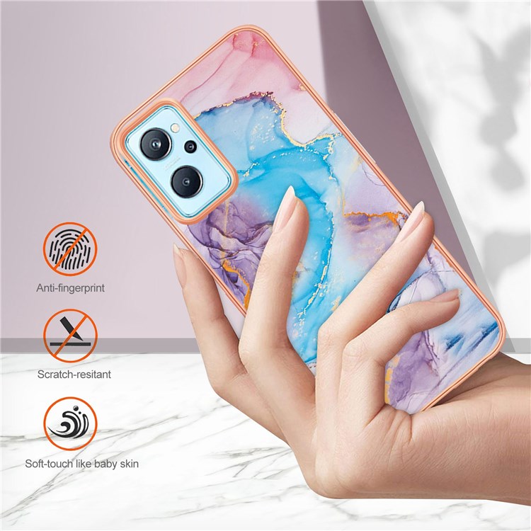 For Realme 9i/Oppo A76/A36 YB IMD Series-1 Anti-dirt Soft TPU Case Electroplating Edge IMD Marble Floral Pattern Support Wireless Charging Shell - Milky Way Marble Blue