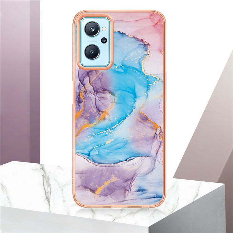 For Realme 9i/Oppo A76/A36 YB IMD Series-1 Anti-dirt Soft TPU Case Electroplating Edge IMD Marble Floral Pattern Support Wireless Charging Shell - Milky Way Marble Blue