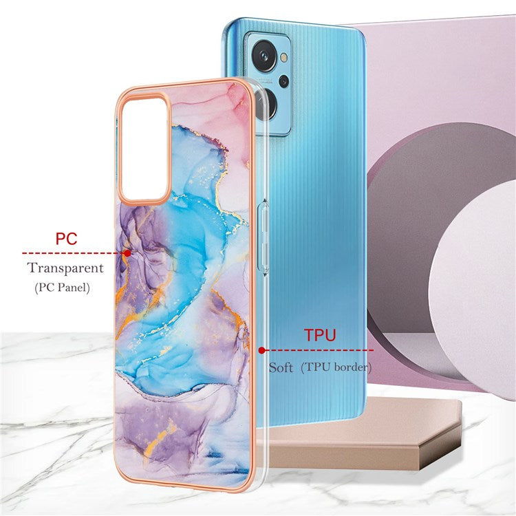 For Realme 9i/Oppo A76/A36 YB IMD Series-1 Anti-dirt Soft TPU Case Electroplating Edge IMD Marble Floral Pattern Support Wireless Charging Shell - Milky Way Marble Blue