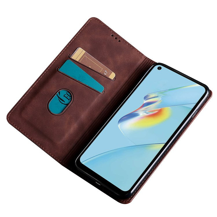 Soft Touch Anti-slip Case for Oppo Find X5 Magnetic Closure Folio Flip Cover Scratch Resistant PU Leather Protective Case with Stand - Dark Brown