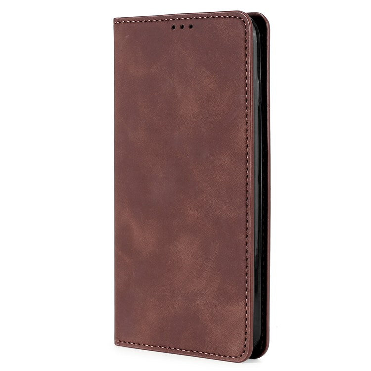 Soft Touch Anti-slip Case for Oppo Find X5 Magnetic Closure Folio Flip Cover Scratch Resistant PU Leather Protective Case with Stand - Dark Brown