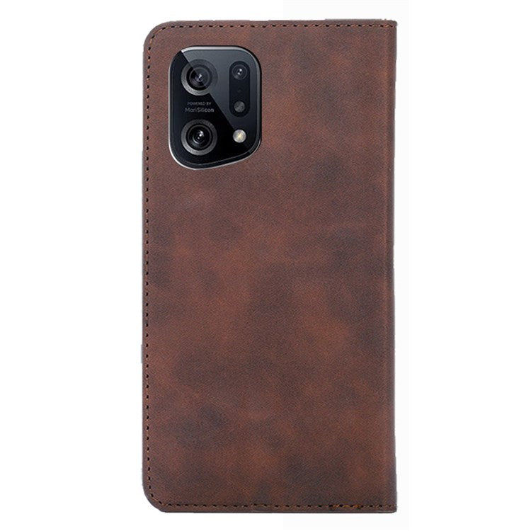 Soft Touch Anti-slip Case for Oppo Find X5 Magnetic Closure Folio Flip Cover Scratch Resistant PU Leather Protective Case with Stand - Dark Brown