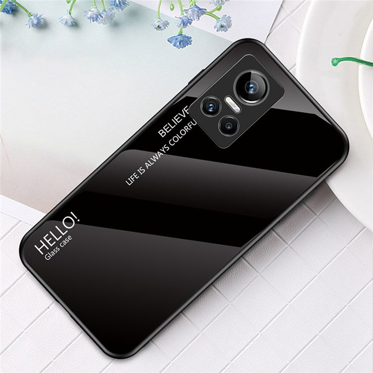 For Realme GT Neo3 Color Gradient Tempered Glass + PC + TPU Case Stylish Anti-drop Cell Phone Cover - Black