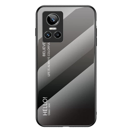 For Realme GT Neo3 Color Gradient Tempered Glass + PC + TPU Case Stylish Anti-drop Cell Phone Cover - Black/Grey