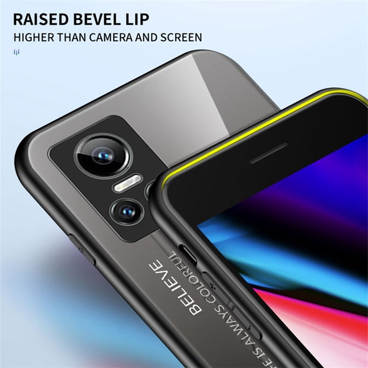 For Realme GT Neo3 Color Gradient Tempered Glass + PC + TPU Case Stylish Anti-drop Cell Phone Cover - Black/Grey