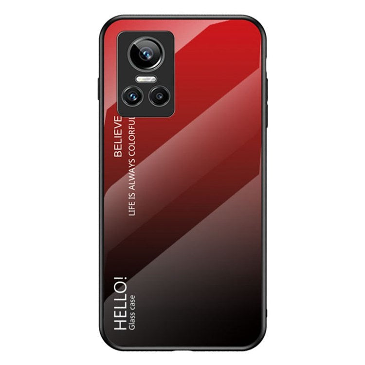 For Realme GT Neo3 Color Gradient Tempered Glass + PC + TPU Case Stylish Anti-drop Cell Phone Cover - Red