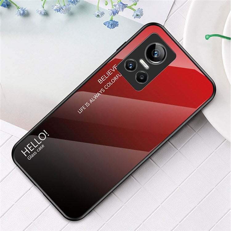 For Realme GT Neo3 Color Gradient Tempered Glass + PC + TPU Case Stylish Anti-drop Cell Phone Cover - Red