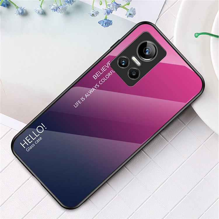 For Realme GT Neo3 Color Gradient Tempered Glass + PC + TPU Case Stylish Anti-drop Cell Phone Cover - Rose